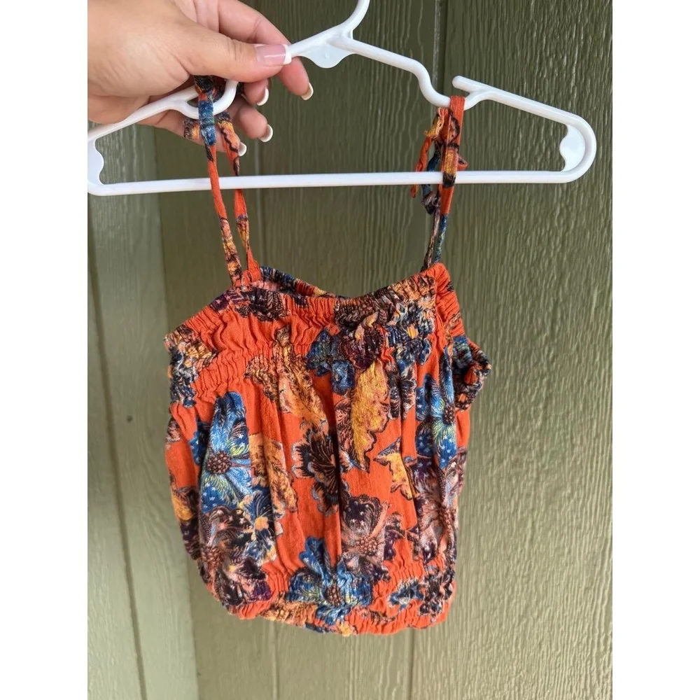 Old Navy Girls 4T Orange Floral Print Summer Smocked Tie Strap Crop Top‎
